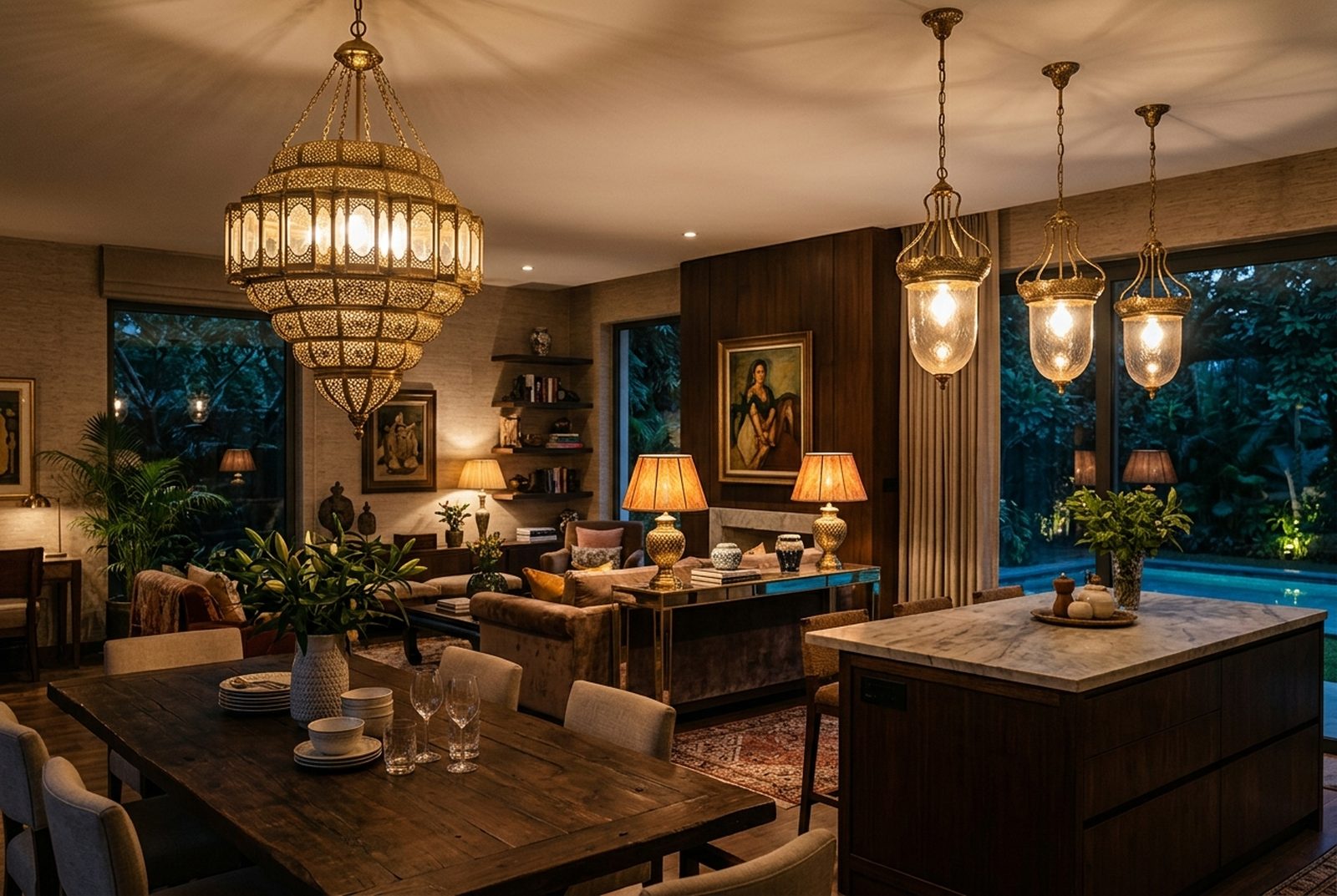 Decorative brass and glass lighting sourced from India