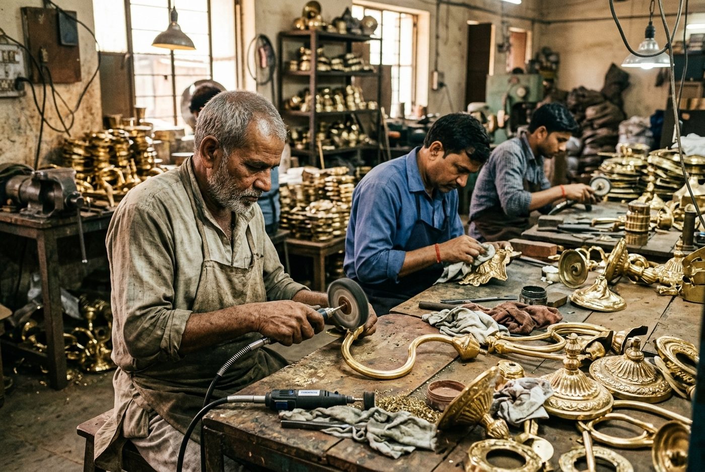 Brass lighting craftsmanship in Moradabad India